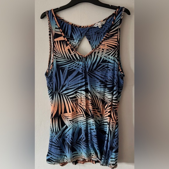 Fat Face Tops - fat face womens uk 14 blue orange plam tree print cut out back top
